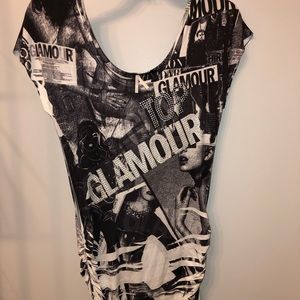 Off the shoulder newsprint top